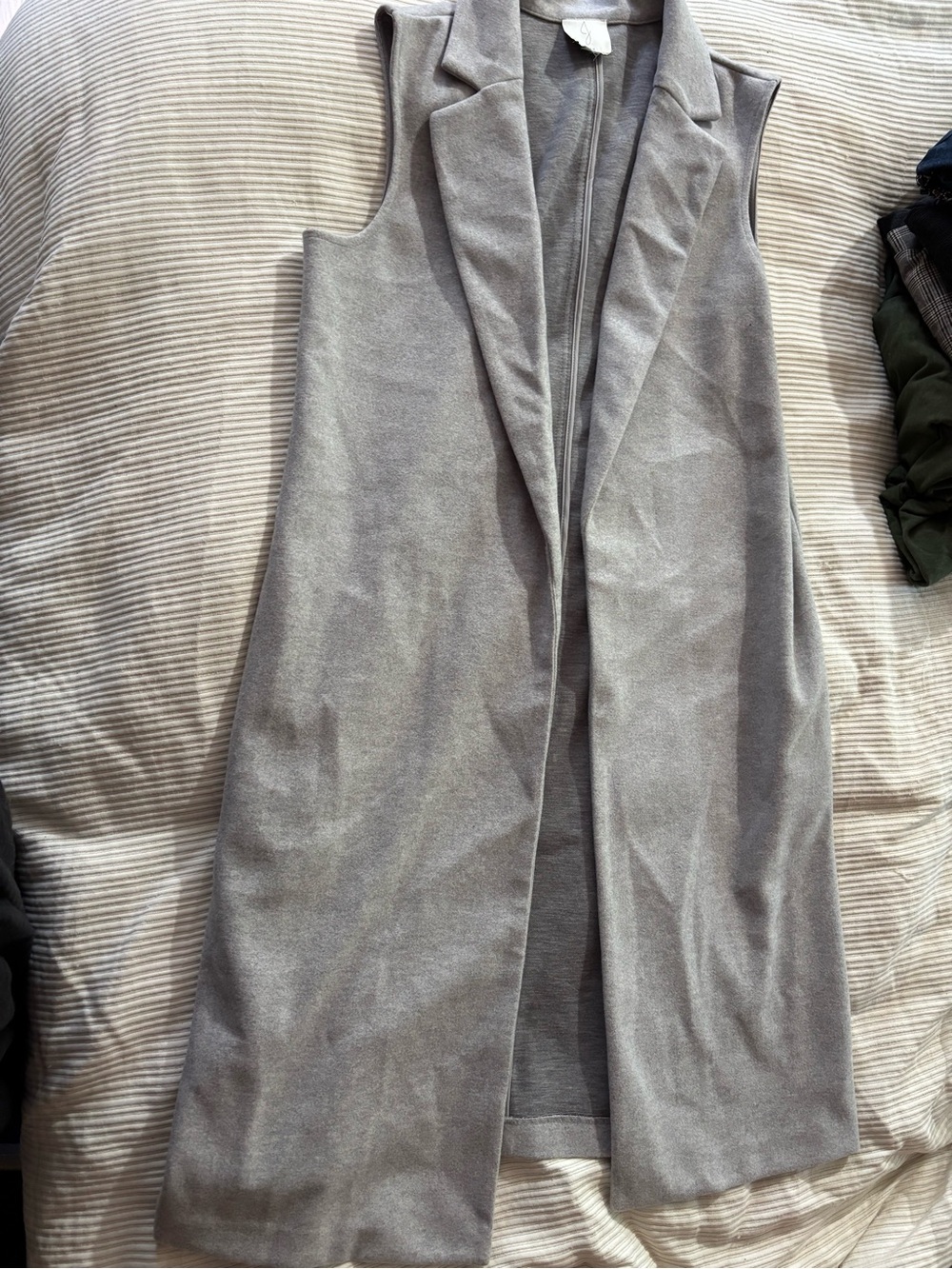 J. Jill Sleeveless Long Gray Vest with Draped Lapel